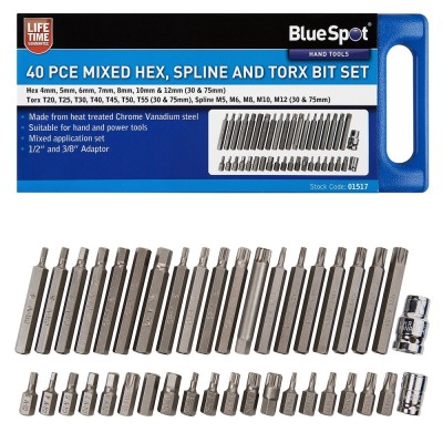 Blue Spot Tools 40 Piece Mixed Hex Spline and Torx Bit Set 1/2" and 3/8" 01517