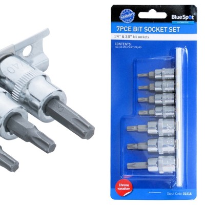 Blue Spot Tools 1/4 and 3/8 inch T10 to T40 Torx Bit Mixed 7pc Socket Set 01518