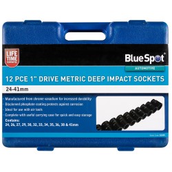 Blue Spot Tools 12pc 1 Inch Metric Deep Impact Sockets 24mm to 41mm 01549 Bluespot