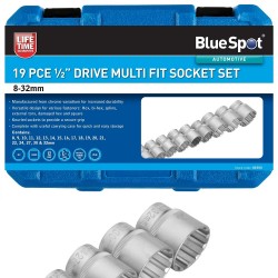 Blue Spot Tools 19 Piece 1/2 Inch Multi Drive Fit Socket Set 8 to 32mm 01554 Bluespot