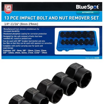 Blue Spot Tools 13 piece Impact Bolt And Nut Remover Set 01555 Bluespot