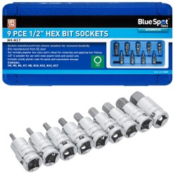 Blue Spot Tools 9 Piece 1/2 Inch Hex Bit Sockets H4 to H17 01563 Bluespot