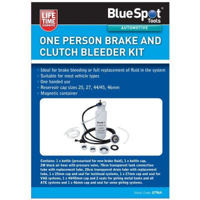 Blue Spot Tools One Person Car Brake And Clutch Bleeder Full Kit 07964 Bluespot