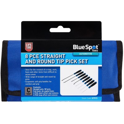 Blue Spot Tools Pointed and Round Tip Pick Pry 8pc Set In Wallet 07973 Bluespot