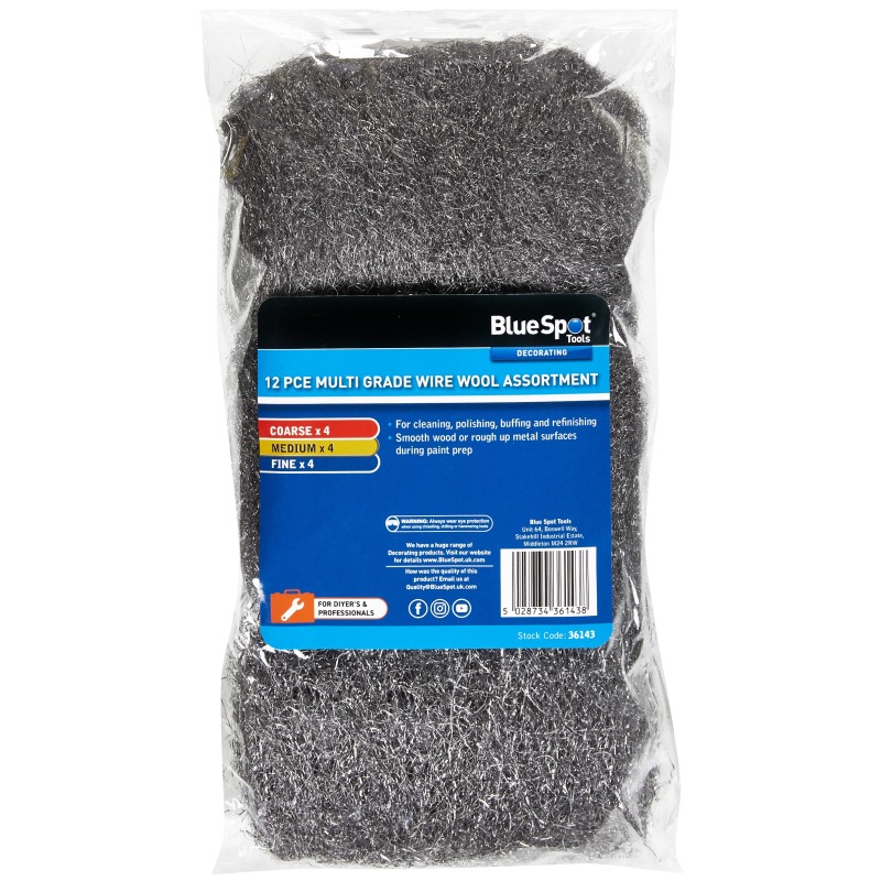 Blue Spot Tools Multi Grade 12 piece Wire Wool Assortment 36143 Bluespot