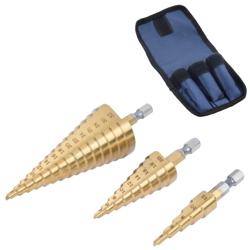 Blue Spot Tools HSS Step Stepped Drill Bit Set Hex 20501 Bluespot