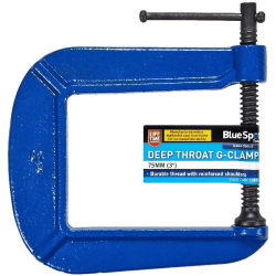 Blue Spot Tools 75mm (3") Malleable Cast Iron Deep Throat G-Clamp with Tommy Bar Handle 10051