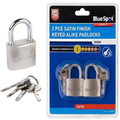 Blue Spot Keyed Alike Same Key Padlock 30mm Satin 2pk 70967 77006