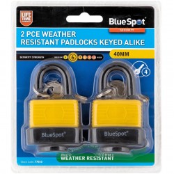 Blue Spot Keyed Alike Same Key Weather Resistant Padlocks 40mm 2pk 77010