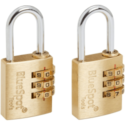 Blue Spot Tools 2PC 25mm Weather Resistant 3 Dial Brass Combination Padlocks 77019