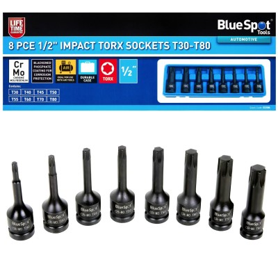 Blue Spot Tools 1/2 inch Impact Socket Torx Male Driver Tool Bit Set 01506 1/2"