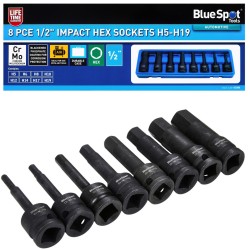 Blue Spot Tools 1/2 inch Impact Socket Hex Male Driver Tool Bit Set 01508 1/2"