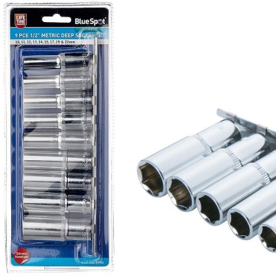 Blue Spot Tools 1/2 inch Drive Long Deep Socket Set on Rail 01541 1/2"