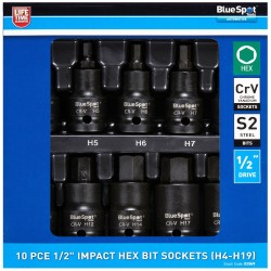 Blue Spot Tools 1/2 Inch 10pc Impact Hex Bit Socket Set 01569 Bluespot