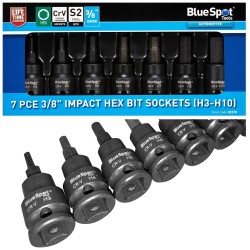 Blue Spot Tools 3/8 Inch 7pc Impact Hex Bit Sockets 01570 Bluespot