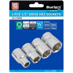 Blue Spot Tools 1/2 Inch Sockets 10mm 13mm 17mm 19mm 4pc 01573 Bluespot