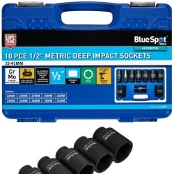 Blue Spot Tools 1/2 Inch Deep Impact Sockets 10pc Set 01578 Bluespot