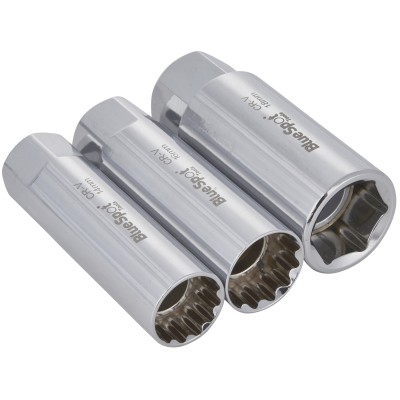 Blue Spot 3/8 Inch Thin Wall Spark Plug Sockets 14mm 16mm 18mm 3pc 01582 Bluespot