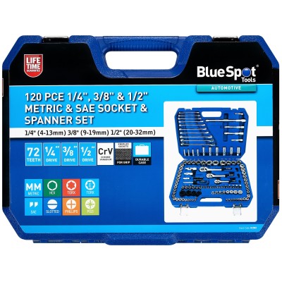 Blue Spot Tools 1/4 3/8 1/2 Inch Socket Spanner 120pc Large Set 01583 Bluespot