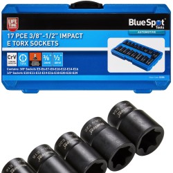 Blue Spot Tools 3/8 and 1/2 Inch E Torx Impact Sockets 17pc Set 01586 Bluespot