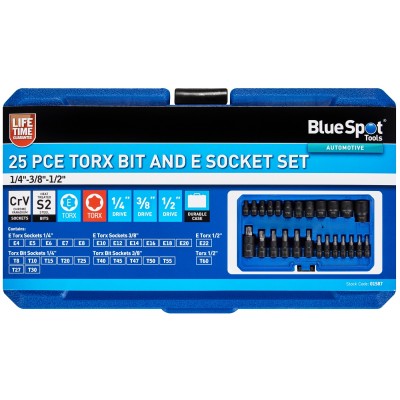 Blue Spot Tools Torx Bit and E Torx Socket 25 Piece Set 01587 Bluespot