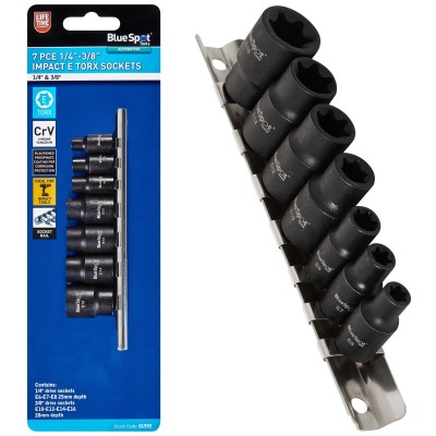 Blue Spot Tools 1/4 Inch 3/8 Inch Impact E Torx Socket 7pc Set 01592 Bluespot