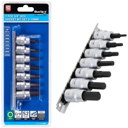 Blue Spot Tools 3/8 Inch Hex Socket Bit 7 Piece Set 01600 Bluespot
