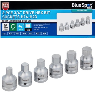 Blue Spot Tools 3/4 Inch Hex Bit Sockets H14 to H23 6pc Set 01606 Bluespot