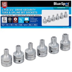 Blue Spot Tools 3/4 Inch Drive Torx and Spline Bit Sockets 6pc Set 01608 Bluespot