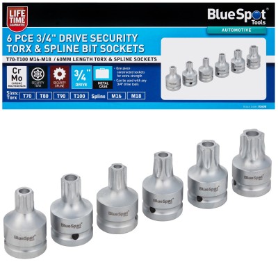 Blue Spot Tools 3/4 Inch Drive Torx and Spline Bit Sockets 6pc Set 01608 Bluespot