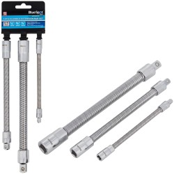 Blue Spot Tools Flexible Socket Extension Bar 3pc Set 1/4 3/8 1/2 Inch 02073 Bluespot