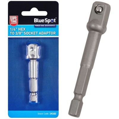 Blue Spot Tools Socket Adapter 1/4 Inch Hex to 3/8 Inch Socket 14102 Bluespot