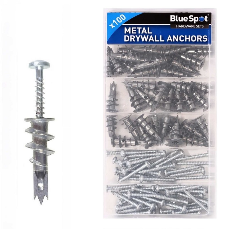 BlueSpot 100 PC Assorted Metal Drywall Anchor And Screw Set Plasterboard fixings 