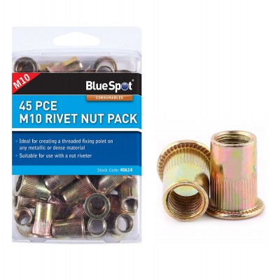 BlueSpot 45Pce Carbon Steel M10 Nut Rivets Pack For Creating Thread Fix Point 