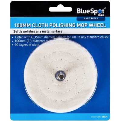 Blue Spot Tools 100mm 4 inch Spindle Polishing Mop Wheel 19674 Bluespot