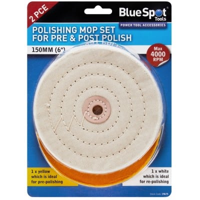 Blue Spot Tools 150mm Polishing Mop Pre and Post Polish 2pc Set 19675 Bluespot