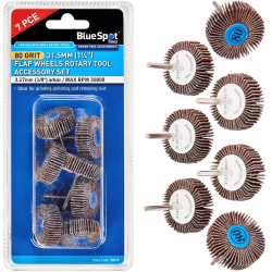 Blue Spot Tools 7PC 80 Grit 31.5mm (1 1/4") Flap Wheel Rotary Tool Accessories Set 19074