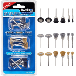 Blue Spot Tools 18PC Mini Wire Brush Rotary Tool Accessory Set 3.17mm (1/8") Arbor 19077
