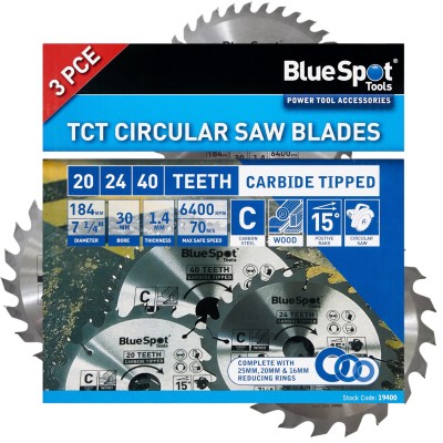 Blue Spot Tools 3pc Set 184mm TCT Circular Saw Blades 20T 24T 40T 19400 Bluespot