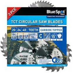 Blue Spot Tools 3pc Set 190mm TCT Circular Saw Blades 20T 24T 40T 19402 Bluespot