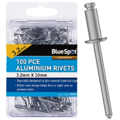 Blue Spot Tools 3.2mm X 10mm Pop Rivets Pack of 100 09114