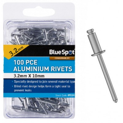 Blue Spot Tools 3.2mm X 10mm Pop Rivets Pack of 100 09114