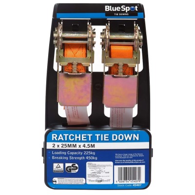 Blue Spot Ratchet Strap Tie Down 25mm 4.5m Twin Pack 45407