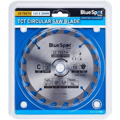 Blue Spot 165mm 20 Teeth Cordless Circular Saw Blade 20mm 16mm 19406