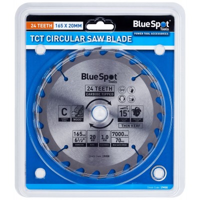 Blue Spot 165mm 24 Teeth Cordless Circular Saw Blade 20mm 16mm 19408