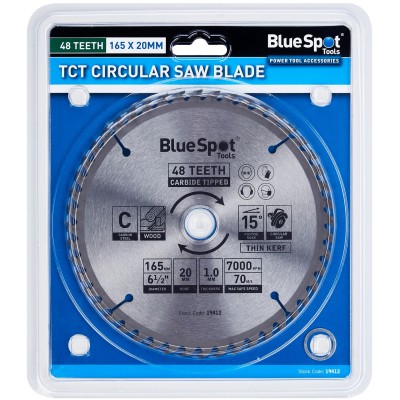 Blue Spot 165mm 48 Teeth Cordless Circular Saw Blade 20mm 16mm 19412