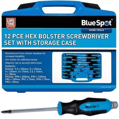 Blue Spot Tools Engineers Hex Bolster Screwdriver 12pc Mixed Set 12067