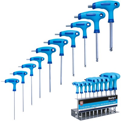 Blue Spot Tools Metric T Handle Ball End Hex Key 10pc Set on Rack 12186