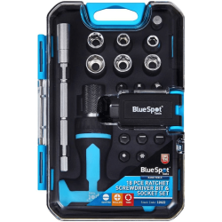 Blue Spot Tools 1/4" Drive Sockets (5-10mm) 18PC Ratchet Screwdriver Bit and Socket Set 12622