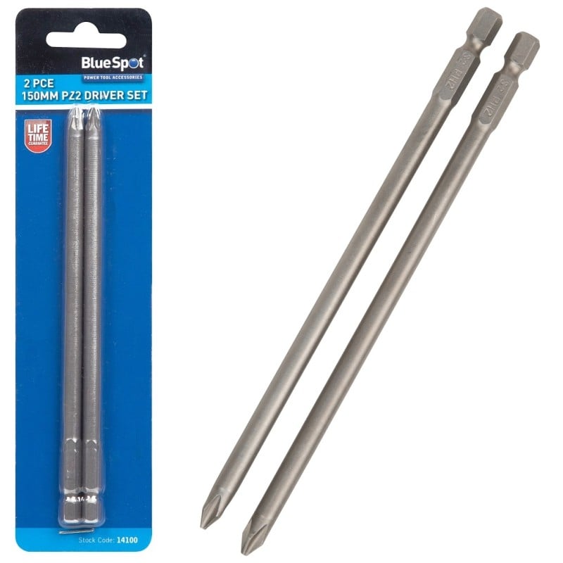 Blue Spot Tools PZ2 150mm Long Driver Pozi Bit Twin Pack 14100 Bluespot ...